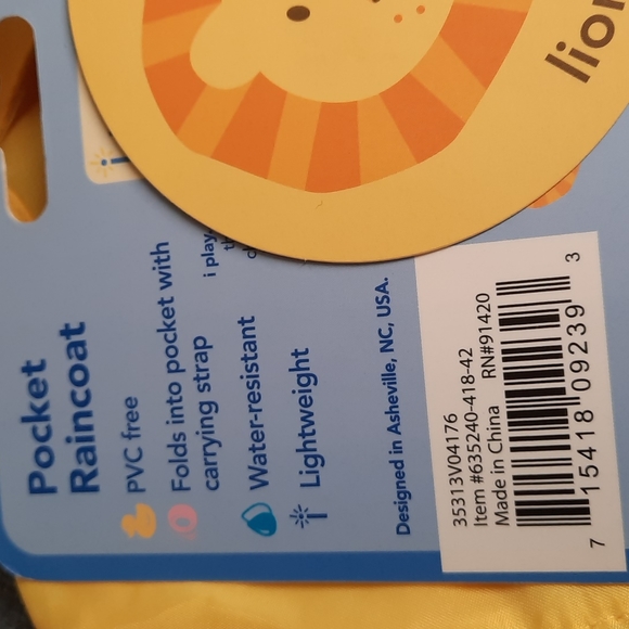 Rain Coat Infant Small Medium Lion Design Yellow Jacket Slicker Cute Baby Gift - Picture 7 of 9